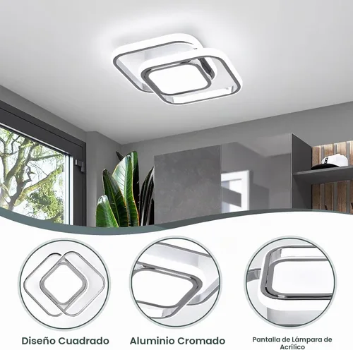 Vista 6 de CANEOE Lámpara de Techo Cuadrada para Pasillo, 6000K Blanco Frío Luz de Techo Moderna de Montaje al Ras, Accesorios de Iluminación LED Cromados