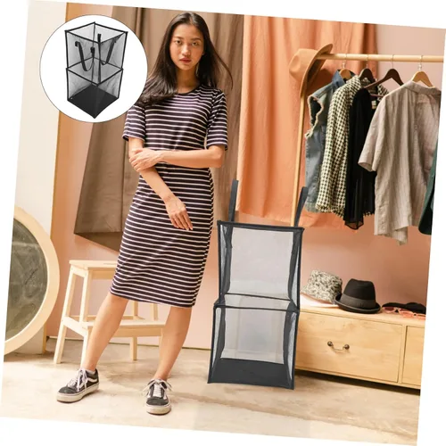 Vista 4 de Beaupretty Cesta plegable de malla para ropa sucia, diseño de mango resistente para el hogar al aire libre