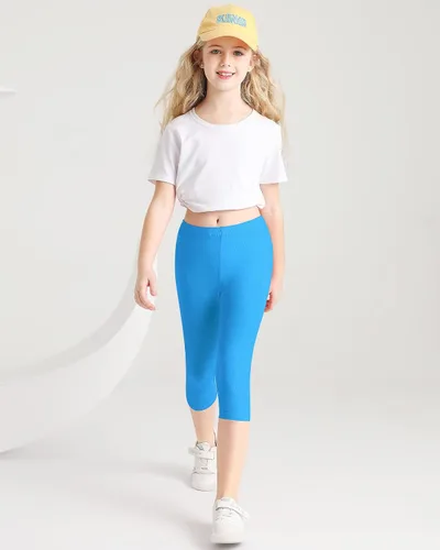 Vista 3 de Adorel Girls Capri Leggings Summer Pants Solid Color for School 3 Pack