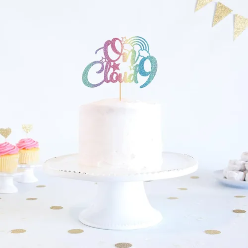 Vista 4 de On Cloud 9 - Decoración para tartas de 9 años de niña y niño, letrero con texto en inglés "I I'm Nine Cloud", decoración de pasteles para fiesta