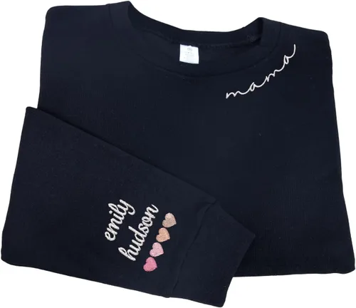 Vista 12 de NAZENTI Personalized Flower Sweatshirt for Women, Embroidered Grandma Gift G08.