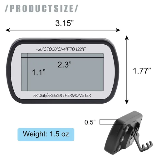 Vista 6 de AEVETE Termómetro digital impermeable para refrigerador, gran LCD, con parte trasera magnética, sin lujos, fácil de leer, 1 blanco y 1 negro