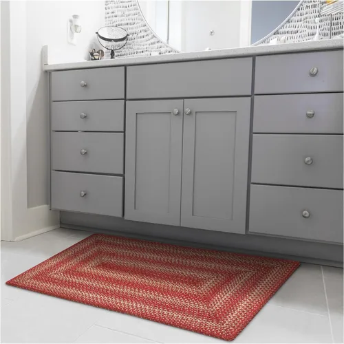 Vista 75 de Homespice Apple Pie - Alfombra ovalada roja de 2 x 3 pies, alfombra de cocina trenzada para decoración primitiva y rústica, reversible, yute sin