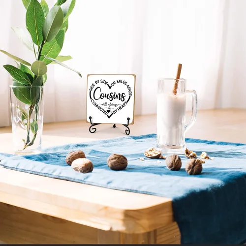 Vista 4 de Regalos para primas para mujeres, placa de madera para decoración de escritorio con soporte, relaciones de larga distancia, regalos de cumpleaños