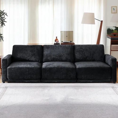 Vista 22 de Sofá modular de 79 pulgadas para sala de estar pequeña, sofá moderno en forma de L con otomana, juego de sofá de felpilla de 3 piezas para muebles