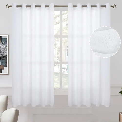 Vista 22 de BGment Cortinas cortas de lino transparente de 40 pulgadas para cafetería, con ojales, filtrado de luz, semitransparentes para ventanas pequeñas