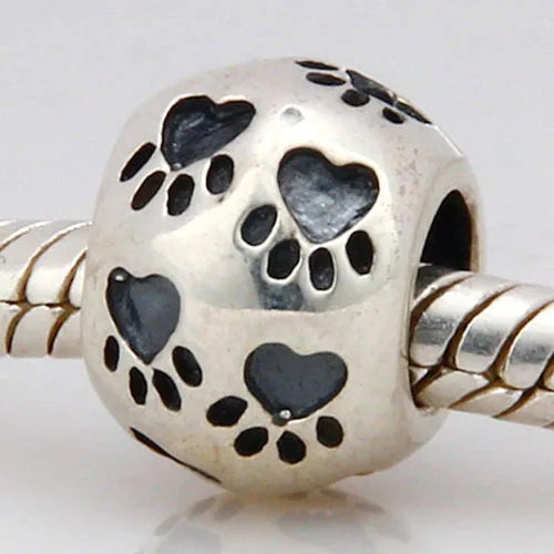 Vista 3 de ABUN Abalorio de plata de ley 925 con diseño de huella de perro para pulseras, regalos de madre