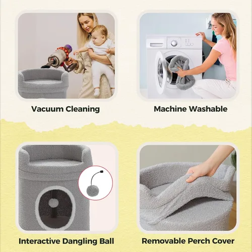 Vista 2 de PETEPELA Camas para gatos de 2 niveles para gatos de interior, casa pequeña en árbol para gatos con cama extraíble, bonita cueva escondida