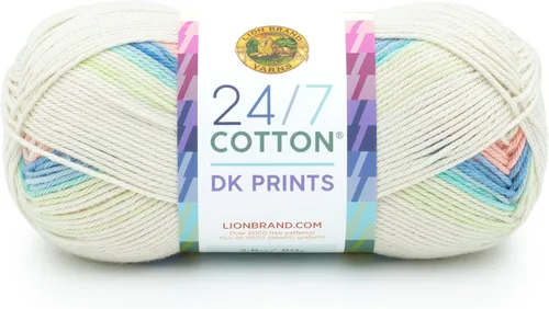Vista 25 de Lion Brand Yarn Estampados DK de algodón 24/7, hilo para tejer, ganchillo y manualidades, azul, paquete de 1 Cotton Yarn for Knitting, Crochet
