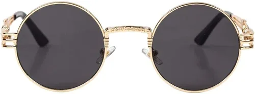 Vista 2 de Technigadgets Declan Round Steampunk Sunglasses Retro Circle Metal Frame Gothic Hippie Shades Polarized UV400 For Men Women