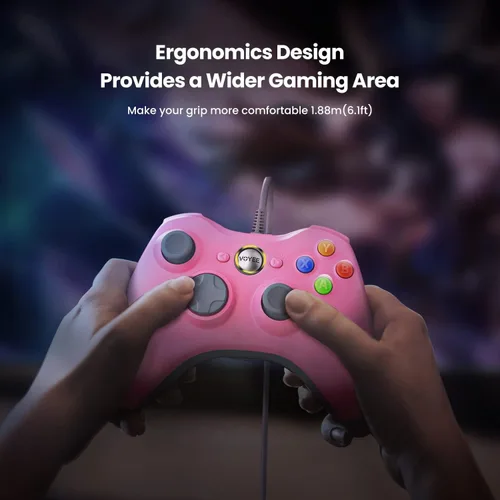 Vista 6 de VOYEE Controlador de PC, controlador con cable compatible con Microsoft Xbox 360 y SlimPC Windows 1087, con joystick mejorado, doble choque