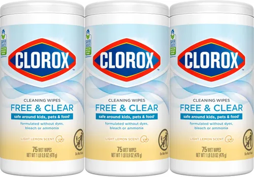 Vista 8 de Clorox Toallitas de limpieza Free & Clear, aroma ligero a limón, 75 unidades, paquete de 3 (el paquete puede variar)