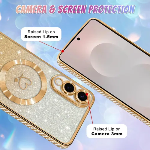 Vista 286 de Bonoma - Funda compatible con Samsung Galaxy S21 Plus, diseño de corazón con purpurina, color rosa Support for MagSafe, Plating Magnetic Case TPU