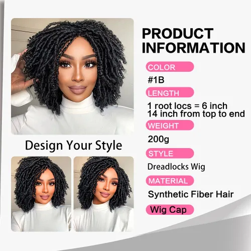 Vista 3 de Pelucas de rastas cortas de 6 pulgadas para mujeres y hombres negros con clips, pelucas sintéticas trenzadas de imitación afro trenzadas, rastas