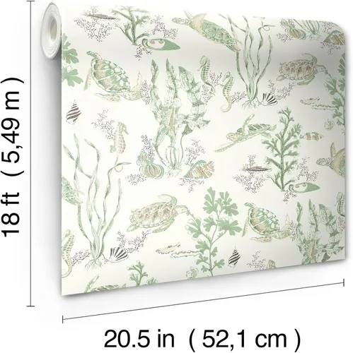 Vista 7 de Scalamandre Jade & Sandstone Garparilla - Papel pintado para despegar y pegar, color verde