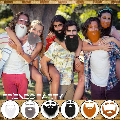 Vista 2 de Syhood 6 barbas falsas con cejas, bigotes falsos divertidos, bigotes falsos Mardi Gras, Halloween, Navidad, barba para fiesta, Estilo largo., L