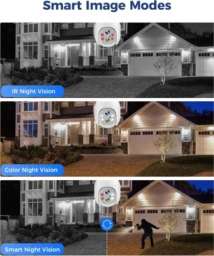 Vista 4 de Hiseeu - Cámara de seguridad de doble lente con bombilla, inalámbrica, WiFi 2.4GHz, 10X Zoom PTZ, cámara de seguridad impermeable con enchufe