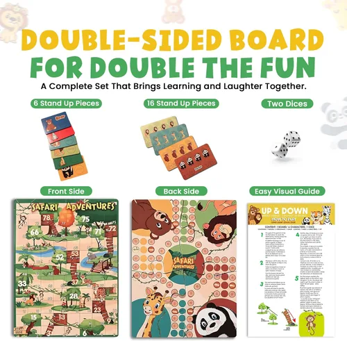 Vista 3 de Juegos de mesa de madera 2 en 1 para niños y familias – Juego de mesa Ludo de madera premium y juego de mesa de serpientes y escaleras Juego