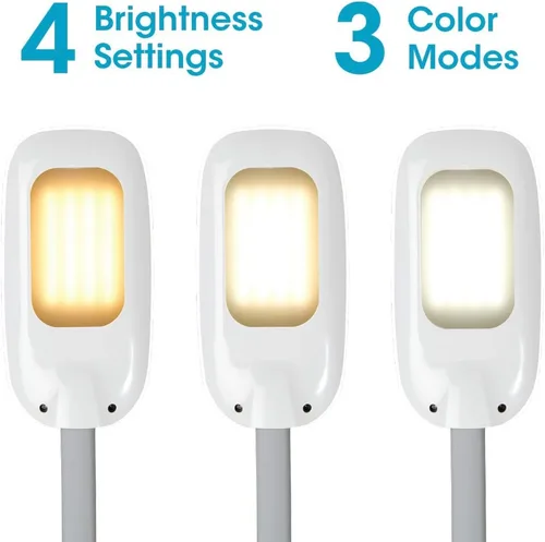 Vista 6 de OttLite Lámpara de pie LED con puerto USB y soporte para tableta, diseño blanco moderno, luz de pie LED ClearSun, cargador USB, controles activados