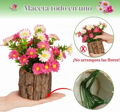 Vista 4 de Lilithye Flores artificiales falsas de seda en macetas, color rosa Rosa1