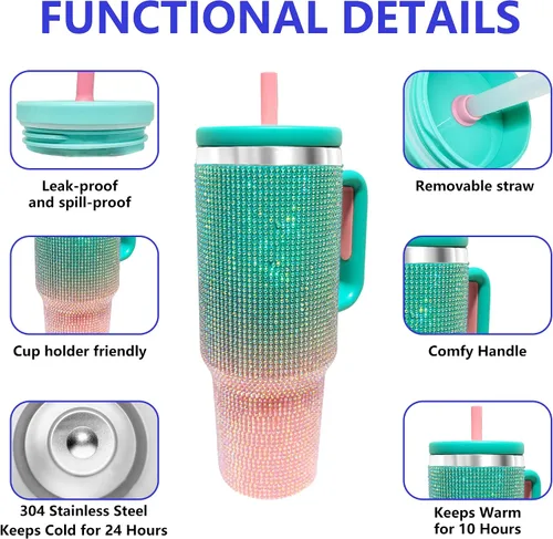 Vista 3 de Botella de agua aislada de 40 onzas, vaso de acero inoxidable 1 taza de agua reutilizable de acero inoxidable de doble pared sin BPA