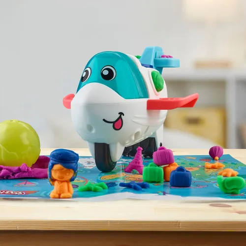 Vista 4 de Play-Doh Airplane Explorer - Juego de iniciación, juguetes preescolares para niñas y niños de 3 años y más con Jet, tapete de juego de mapa