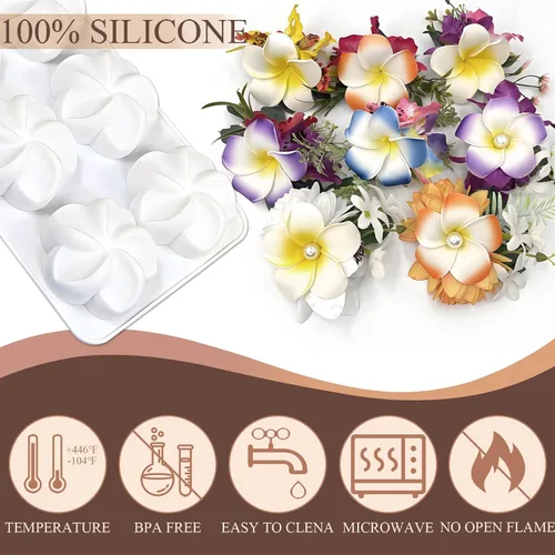 Vista 3 de Frangipani Flowers - Molde de silicona para chocolate, moldes de mousse de plumeria para hornear, 2 paquetes de 12 cavidades de 8.6 x 5.5 x 0.94