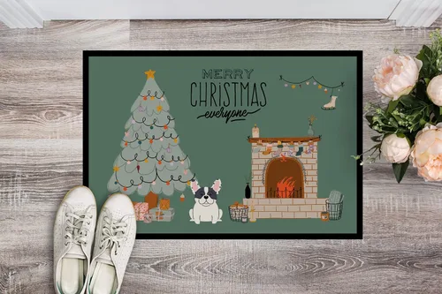Vista 2 de Caroline's Treasures CK7574MAT Piebald French Bulldog Christmas Everyone - Felpudo de 18 x 27 pulgadas, tapete para puerta delantera