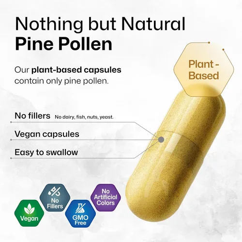 Vista 6 de BIO KRAUTER® Polen de pino para el apoyo de los hombres, extracto de polen de pino puro y vegano, 1000 mg por porción, suplemento de apoyo