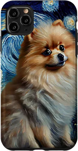 Vista 13 de iPhone 16 Starry Night Famous Painting Style Pomeranian Case