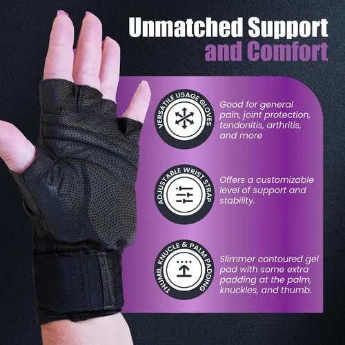 Vista 5 de Guantes de muñeca asegurados estilo Fusión - Guantes acolchados de gel, guantes de entrenamiento con soporte para muñeca, guantes de yoga, guantes