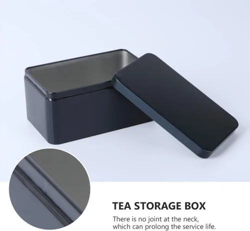 Vista 5 de DOITOOL Caja rectangular de almacenamiento de té de hojalata de 5.11 x 3.14 x 2.55 pulgadas, contenedor portátil de metal pequeño para hojas de té