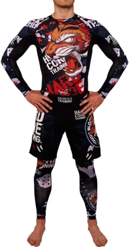 Vista 4 de Hardcore Training Camiseta de compresión para hombre, manga larga, Jiu Jitsu, MMA No-Gi, BJJ apretada, capa base de combate