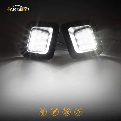 Vista 3 de Ensemble de luces LED Partsam para matrícula con carcasa negra ahumada Compatible con Dodge Ram 1500 2500 3500 2003-2018 para camioneta Pickup