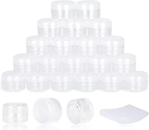 Vista 9 de 50 unidades de 5 gramos de envases de muestra, tarros vacíos de 5 ml con tapas, pequeños envases cosméticos, tarros de muestra mini con 4 cucharas