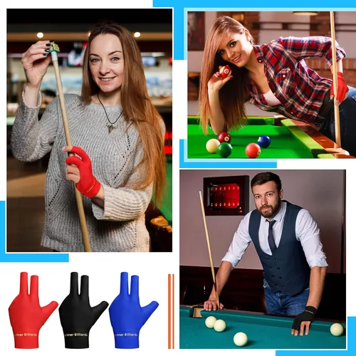 Vista 4 de Junkin - 15 guantes de billar con 3 dedos, guantes de billar, elásticos, para hombre y mujer