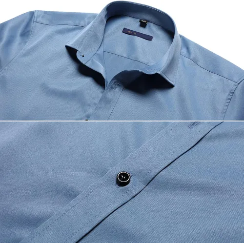 Vista 5 de FLY HAWK Camisas de vestir para hombre, ajuste delgado, manga larga, elástica, fibra de bambú, con botones