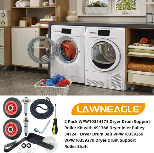Vista 2 de WPW10314173 Kit de soporte de tambor de rodillo para secadores Whirlpool Maytag Includes WPW10314173 Roller Drum Support Kit with WP691366 Idler