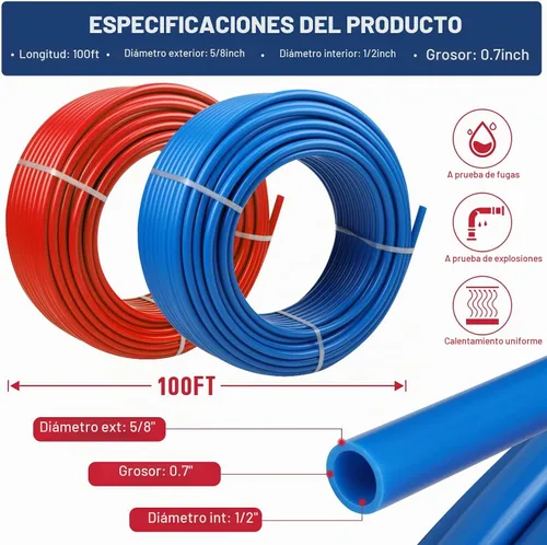 Vista 2 de Tubería PEX de 1/2 pulgada, 100 pies, 2 rollos, tubería PEX EVOH Pex-B, sin barrera de oxígeno, duradero, a prueba de fugas, flexible para líneas