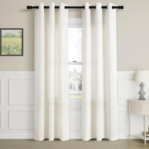 Vista 66 de Cortinas de lino negro para dormitorio y sala de estar de 84 pulgadas de largo, juego de 2 paneles, para habitación de niños, filtro de luz