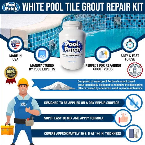 Vista 2 de Pool Patch Kit de reparación de lechada para azulejos blancos, 10 libras, color blanco
