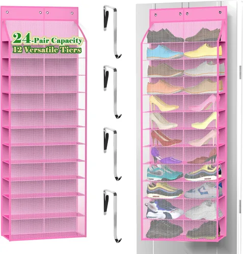 Vista 9 de Kotkn Organizador de zapatos para la puerta de 24 pares para la familia y los niños, de doble cara Almacenamiento colgante para tenis, botas