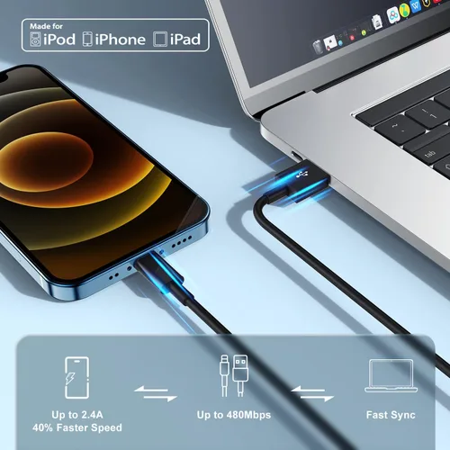 Vista 2 de Cargador de iPhone de 3 pies, cable de carga USB A a Lightning, cable Lightning original de 3 pies a USB, cable de carga de iPhone de 3 pies