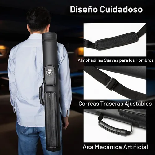 Vista 5 de Estuche para taco de piscina Adhafera, estuche duro 2 X 2 para palo de billar, hecho de accesorios de billar de cuero sintético Fit 2-Piece Cue Up