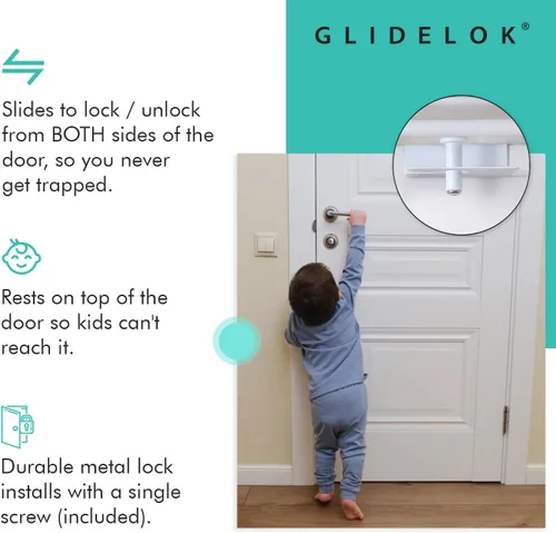 Vista 3 de GlideLok - Paquete de 3 cerraduras superiores de seguridad para niños Los adultos pueden operar desde cualquier lado Funciona en puertas