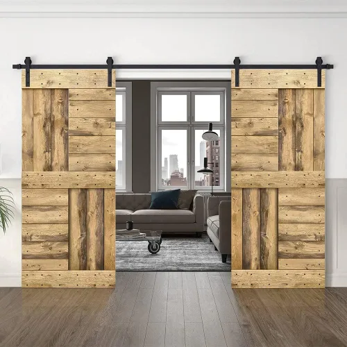 Vista 34 de TMS Serie N - Puerta corrediza interior de madera de pino anudada con kit de herrajes deslizantes (32 x 84 pulgadas, blanco)