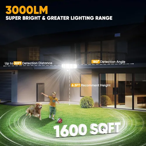 Vista 5 de MDCMDCM Luces solares de movimiento para exteriores – con cable de 16.4 pies, 3000 lm luces LED de seguridad para exteriores del atardecer al