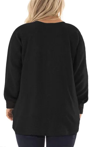 Vista 3 de DOLNINE Sudaderas de talla grande para mujer, con bloques de color, manga larga, con bolsillo 01_ negro