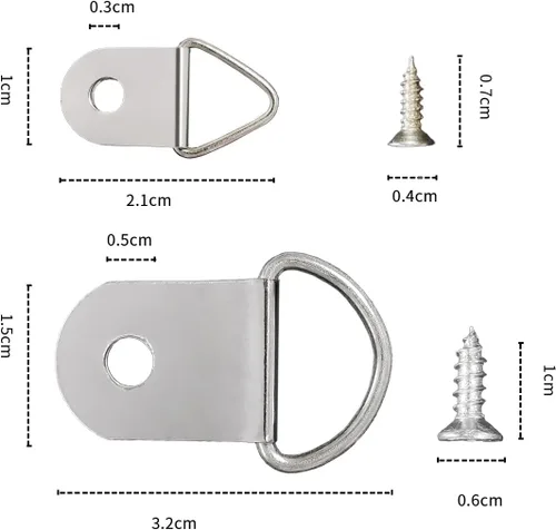 Vista 2 de 200 ganchos de fotos de anillos en D resistentes, anillos en D de doble agujero con tornillos a granel para colgar fotos, pinturas, obras de arte