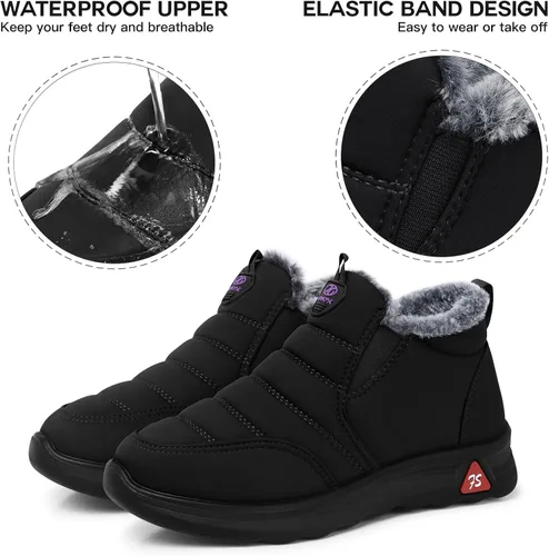 Vista 3 de SHIBEVER Botas de nieve de invierno para mujer botas de tobillo con forro de piel cálida negra y cómodas e impermeables para exteriores